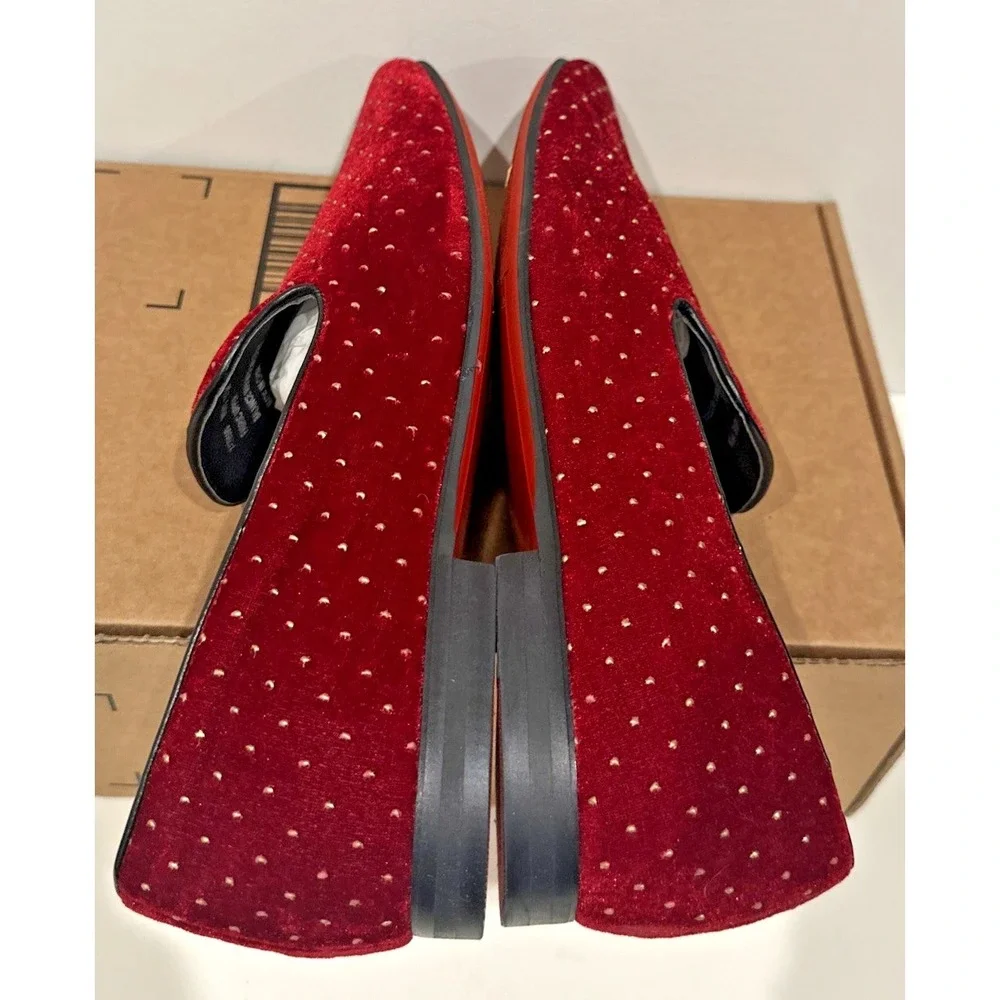 Giorgio Brutini Men Size 11.5 Velvet Fabric Gold Stud Loafers Smoking Shoe Wine